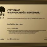 Certyfikat Wiarygodności Biznesowej dla Profit Plus
